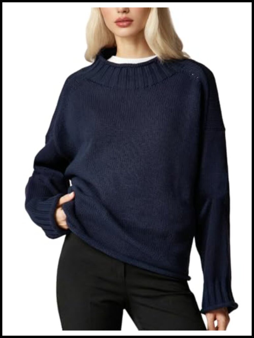 Oversized Rollneck Sweater Chunky Cable Knit Women's Long Sleeve Pullover